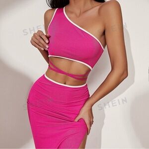 pink top and skirt set